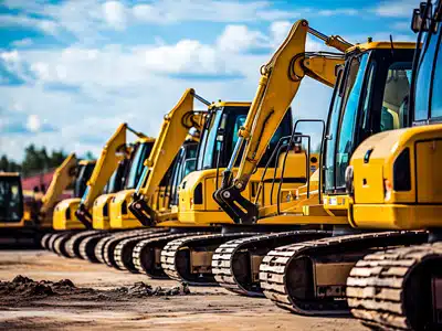 A fleet of HGVs lined up on a yard